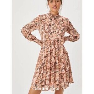 Anthropologie Cady Tiered Tunic Dress XS Pink Paisley Boho Festival Hippie